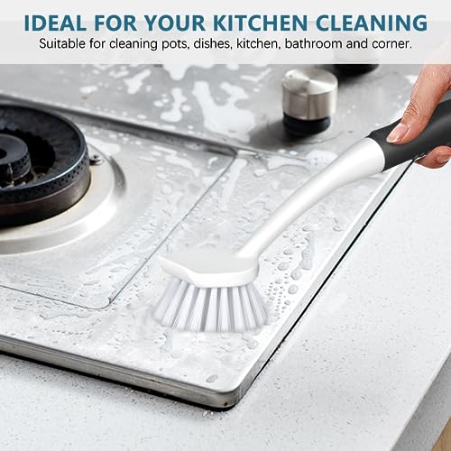 3-Piece Kitchen Dish & Bottle Brush Set with Scraper Tip & Long Handle