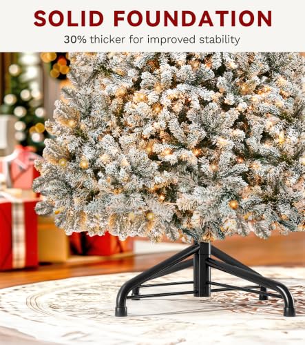 DWVO 6FT White Pre-Lit Flocked Christmas Tree with 936 Tips, 250 LEDs, Auto-Hinge