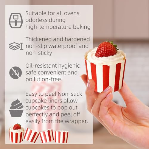 Red & White Cupcake Liners 50-Pack for Baking, Desserts, Weddings & Parties