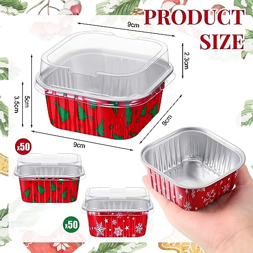 100 Pcs Christmas Foil Cups with Lids Snowflake & Christmas Tree - 5oz