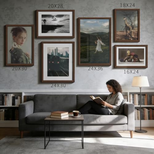 24x30 Brown Solid Wood Picture Frame 5 Pack - Wall & Table Display, 23.5x29.5 Viewable