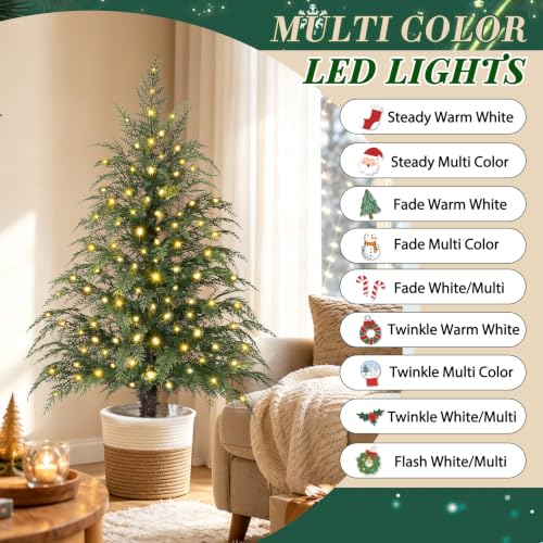 Waipfaru 3-5 ft Pre-Lit Cedar Christmas Tree Set of 3 - Realistic Mini Artificial Trees with 9 Light Modes