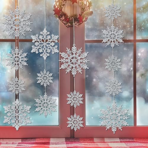 Eokeanon 48-pc Glitter Snowflake Ornaments Set - 2 Styles, 3 Sizes, Silver, Includes 36pcs Size Varies (36pcs Silver variant) Christmas Decorations