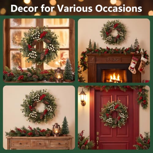22-Inch Artificial Christmas Wreath for Front Door with Pinecones
