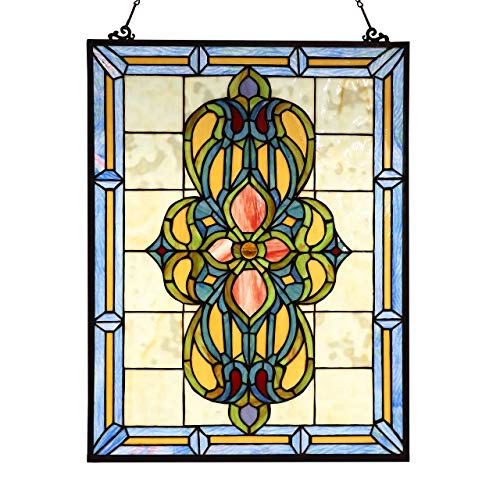 Victorian Tiffany Style Stained Glass Window Panel - 18" x 25"