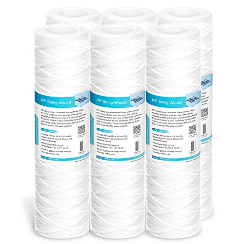 5 Micron 10" x 2.5" String Wound Whole House Water Filter Cartridges - 6 Pack