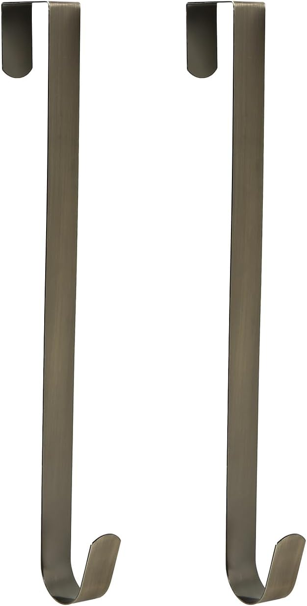 Sattiyrch 12" Wreath Hanger - Durable Steel Over The Door Hook for Front Door (Bronze, 2-Pack)