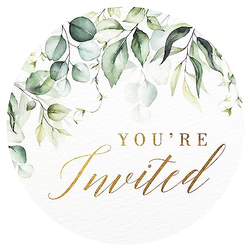 Greenery Wedding Invitation Envelope Seals with Gold Foil, 1.4 Inch, 108pcs