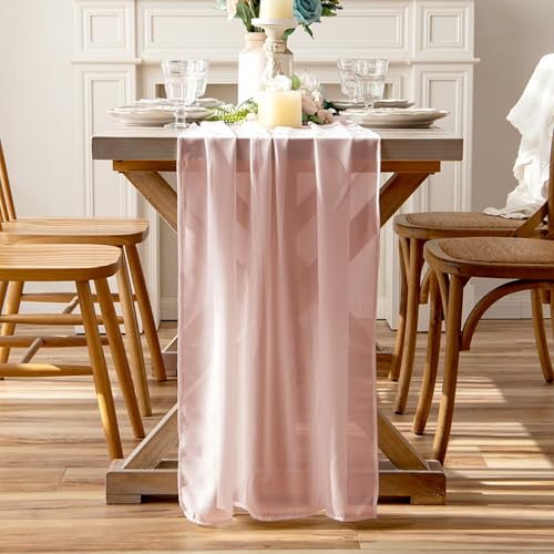 LINNUO HOURSE Pink Sheer Chiffon Table Runner 35x12 Inches 12 Pack for Weddings
