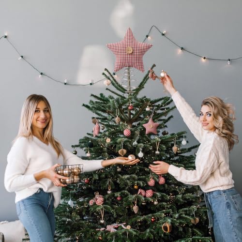 Rustic Christmas Tree Topper Star - Farmhouse Gingham Style, 8.5 Inch, Variation of Rustic Plaid Star