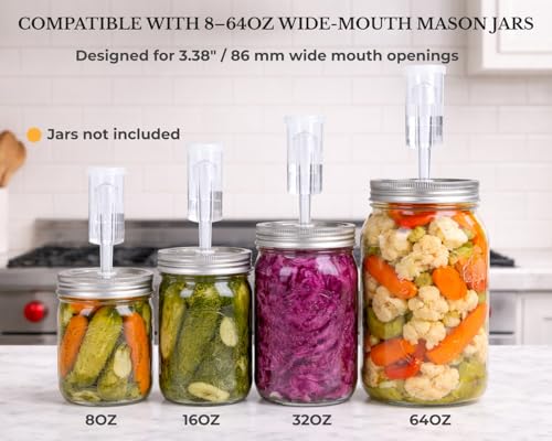 Stainless Steel Fermentation Lids with Airlocks for Wide Mouth Mason Jars 4 Pack