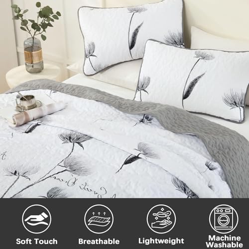 Dinjoy Floral Queen Quilt Set - 3 Piece Lightweight Microfiber Bedspread
