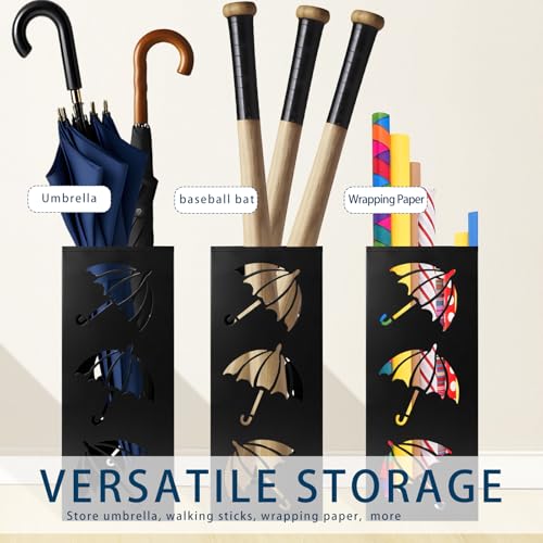 Modern Metal Umbrella Stand - Square Freestanding Entryway Storage Bucket