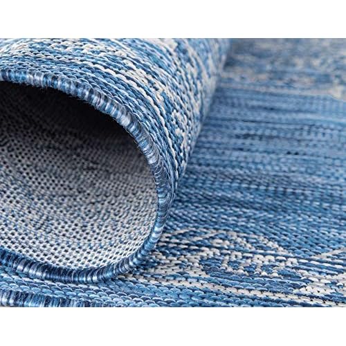 Unique Loom Outdoor Traditional Collection Area Rug - Antique (4' 1" Round, Blue/ Gray)