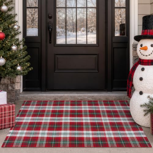 Christmas Red and White Checkered Outdoor Porch Rug - 2' x 4.3'