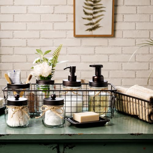 6-Piece Mason Jar Bathroom Accessory Set with Wire Basket