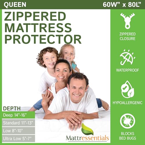 Queen Mattress Protector - Waterproof Hypoallergenic Zippered Encasement