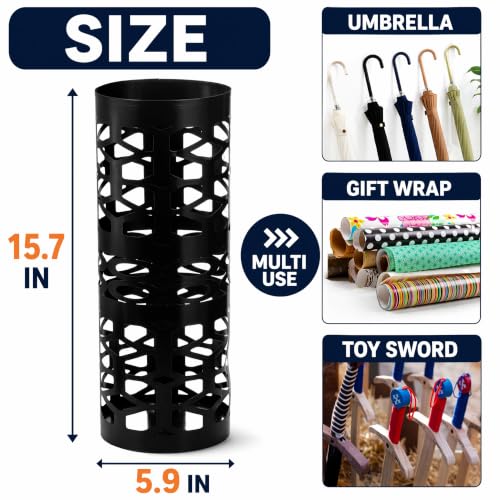 Black Metal Umbrella Stand, Freestanding Round Holder for Entryway & Office