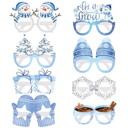 Winter Christmas Photo Booth Props 24 Pcs Snowflake Snowman Eyeglasses Party Decorations