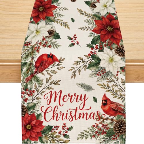 Siilues 13x108 Inch Christmas Table Runner – Poinsettia 220 GSM Polyester Decor