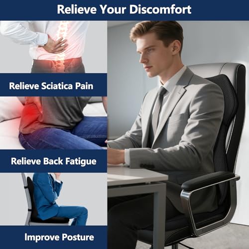 Ergonomic Memory Foam Seat Cushion & Lumbar Support Pillow Set