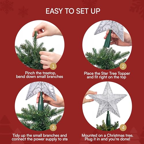 Joiedomi Silver 9 Inch Christmas Tree Topper with Warm White Lights - Holiday Decor