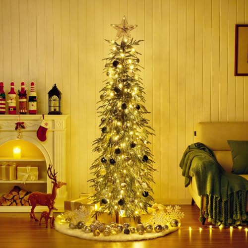 VeriNaTural 6ft Prelit Slim Artificial Christmas Tree with Warm White LED Lights