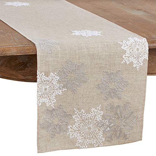 Saro Lifestyle Embroidered Snowflake Table Runner 16"x70" Natural