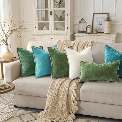 decorUhome Soft Chenille Throw Pillow Covers 18x18 (Set of 2) - Forest Green