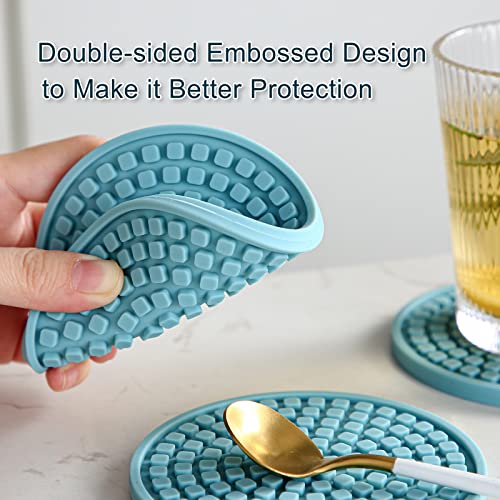 Colinda Silicone Drink Coasters with Holder - Black, Set of 6, Heat-Resistant & Non-Slip