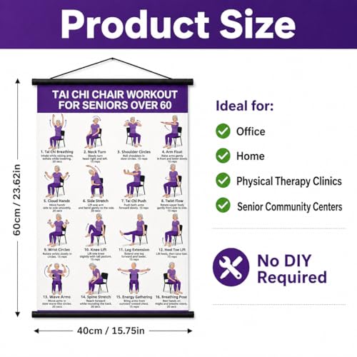 Lionpower Tai Chi Chair Workout Poster for Seniors - 16x24 Exercise Chart