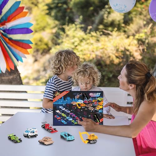 Toy Vehicle Advent Calendar - 24 Day Christmas Countdown Set with Play Map