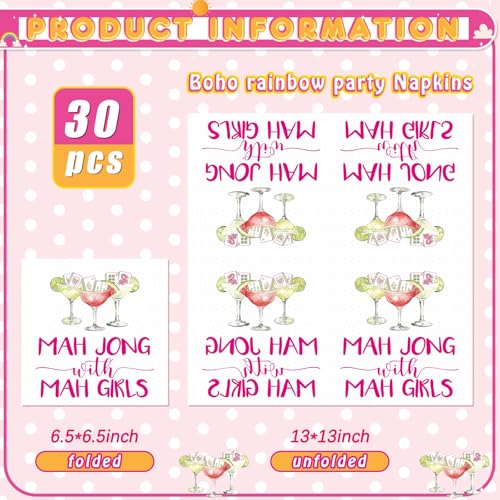 Gueevin 30 Pcs Mahjong Cocktail Napkins Funny Party Supplies, Paper, Vivid Print