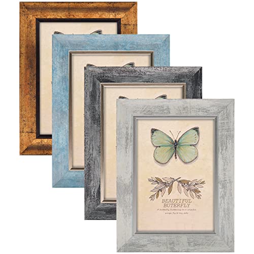 Rustic 5x7 Picture Frames Set of 4 - Wood Grain Photo Frames for Wall & Tabletop