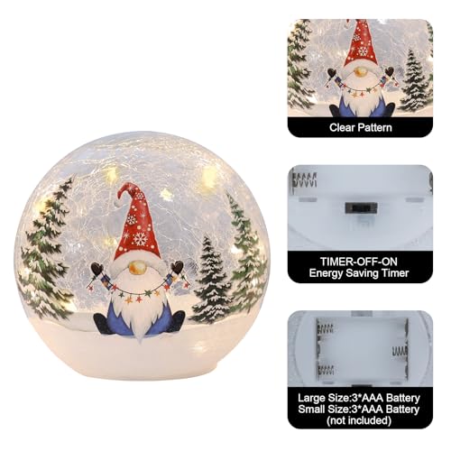 Lighted Christmas Gnome Crackle Glass Globes - Set of 3 with Timer