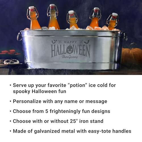 Let's Make Memories Personalized Halloween Beverage Tub with Stand - 5.5 Gallons Galvanized Metal Drink Cooler - Pick Your Poison
