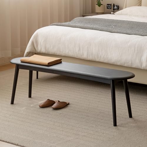 47-Inch Solid Oak Wood Dining Bench, Modern Rounded Entryway Bench