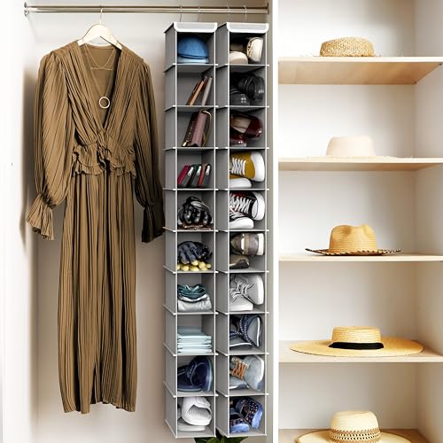 10-Shelf Hanging Shoe Organizer for Closet with Dual Metal Hooks