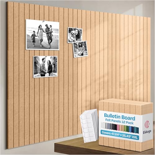 12-Pack Felt Bulletin Board Tiles - Self-Adhesive Wall Pin Board Set