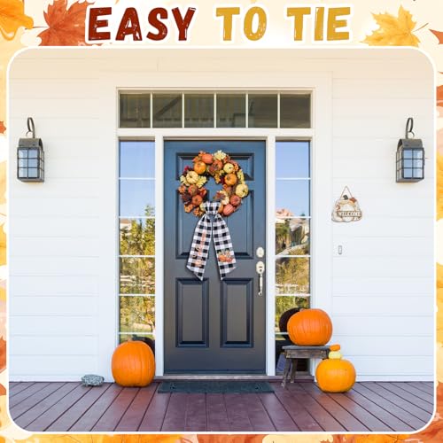 Fall Pumpkin Wreath Sash Buffalo Plaid Autumn Front Door Decor