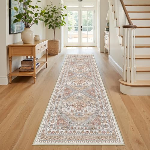 Vintage Washable Runner Rug 2x8 - Non-Slip Low Pile Hallway Carpet