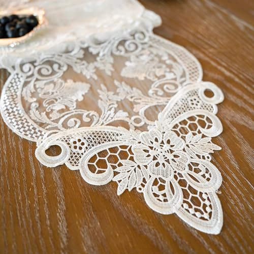 ARTABLE Off White Lace Table Runner Macrame Dresser Scarf 10x47 Inch - Variation Offwhite-2