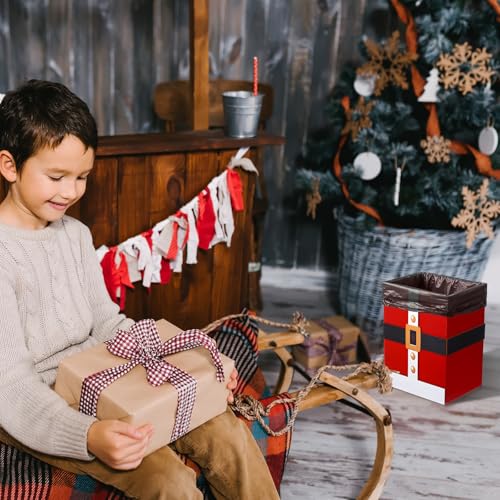 Santa Christmas Wastebasket - Wooden Trash Can for Home Decor