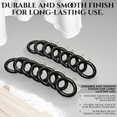 Wooden Curtain Rings with Metal Hooks for 1.5-inch Rods - 12 Pack