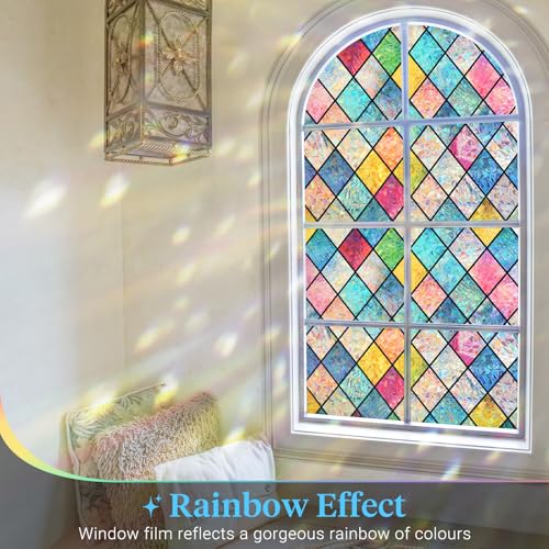 Rainbow Stained Glass Window Film - 17.5" x 78.7" Static Cling