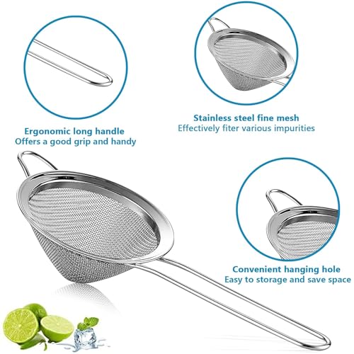 LINALL 2 Pack 3.5-Inch Stainless Steel Fine Mesh Cocktail Strainers for Bar and Bartender