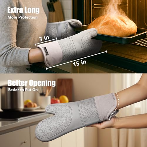 6-Piece Silicone Oven Mitts and Pot Holders Set, Heat-Resistant 15-Inch