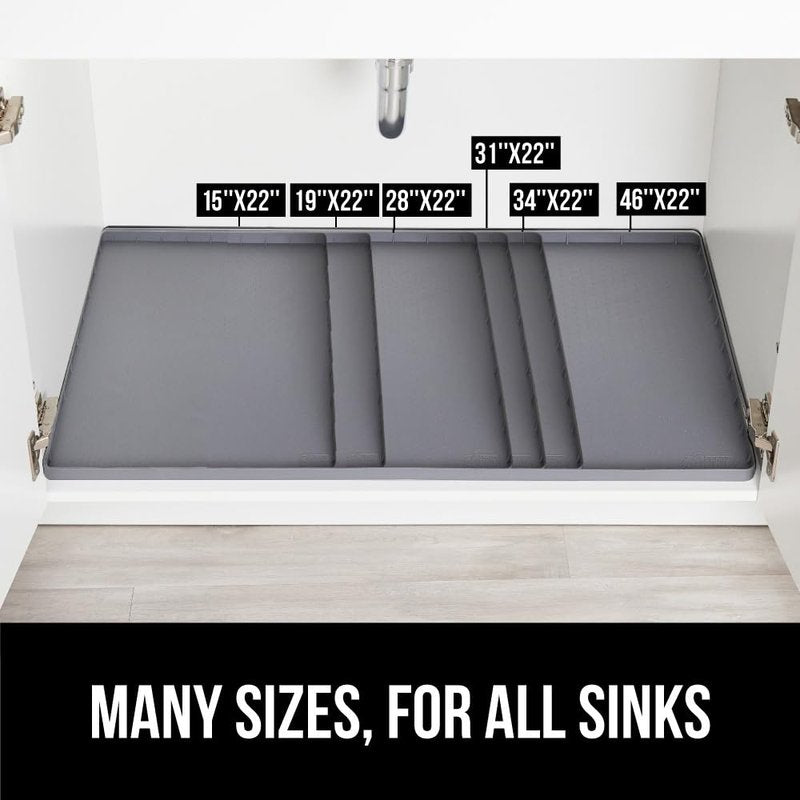 GORILLA GRIP Waterproof Silicone Under Sink Mat with Raised Lip for Kitchen and Bathroom, Cabinet Shelf Liner Stay in Place Mats Dishwasher Safe Drawer Liner, Organizer Tray, 19 x 22 in, Gray