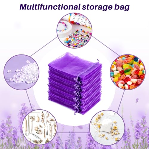 50 Pack Purple Organza Sachet Bags 3x4 Inch for Potpourri and Dried Flowers