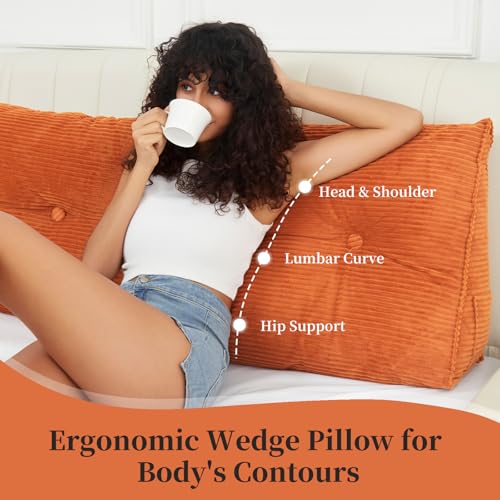Wedge Pillow for Sitting Up in Bed - Corduroy Backrest Support